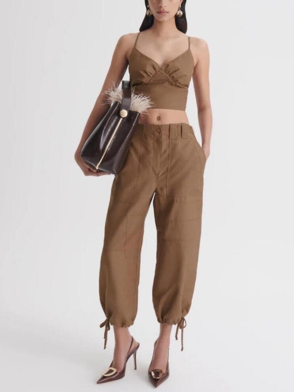 NWT matching set scanlan Theodore linen set cargo camisole+  cropped cargo pants - Picture 9 of 14